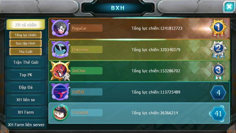 Mã : #TTS5939 - S1553 - TOP 31 - V12 - Hooh cộng hưởng dynaamx full ss yvetal bá chủ thần gió bá chủ mew giáp bá chủ cặp lati bc