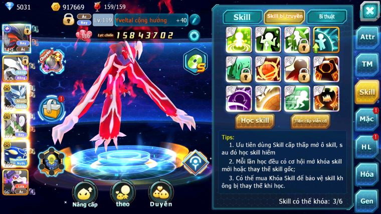 Mã : #TTS5941 - S1704 - Top 16 - V13 - Yvetal cộng hưởng build mạnh sét ho-oh unvoa rắn băng bá chủ thần gió bá chủ nhiều pet vv