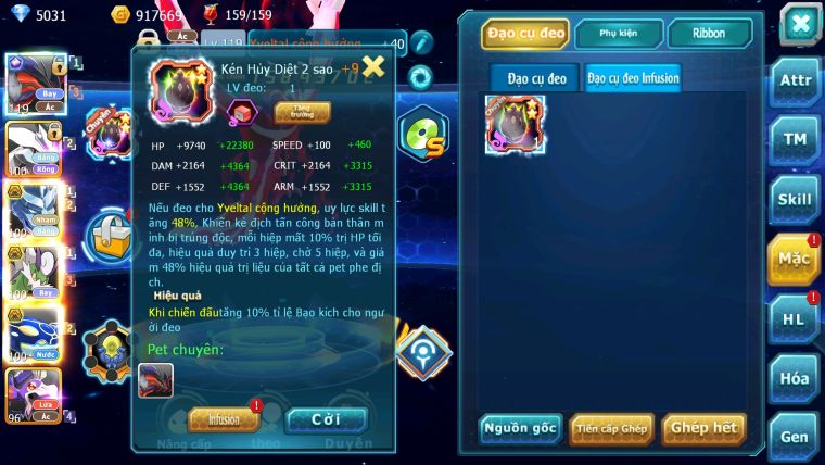 Mã : #TTS5941 - S1704 - Top 16 - V13 - Yvetal cộng hưởng build mạnh sét ho-oh unvoa rắn băng bá chủ thần gió bá chủ nhiều pet vv