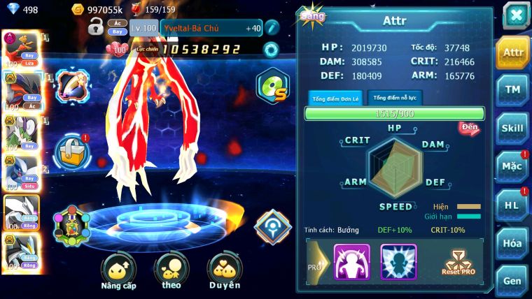 Mã : #TTS5967 - S1464 - V13 - TOP 40 - Hooh dynaamx yvetal bá chủ thần gió bc lugia bc unvoa blakc bc cặp lati nhiều pet ht