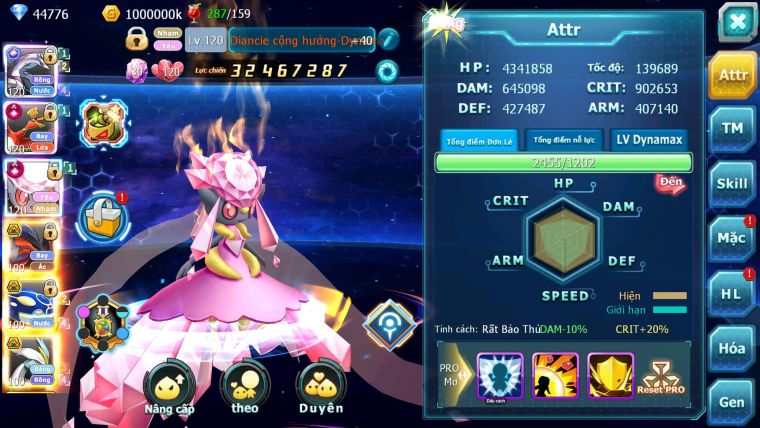 Mã : #TTS6022 - S1046 - Top 1 ALL - V15 - Palkia Cộng hưởng Diancie & Hooh Cộng hưởng dyanmax form 3 team cham cực khủng