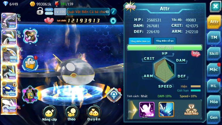 Mã : #TTS6026 - s1024 - Top 26 - V12 - Palkia & White Cộng hưởng dynamax cặp cá bá chủ black bc nhiều pet bá chủ ngon