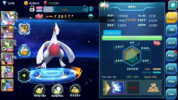 Mã : #TTS6064 - S1872 - V11 - Top27 - Lugia Zygarde Celebi Raikou nhiều pet ht