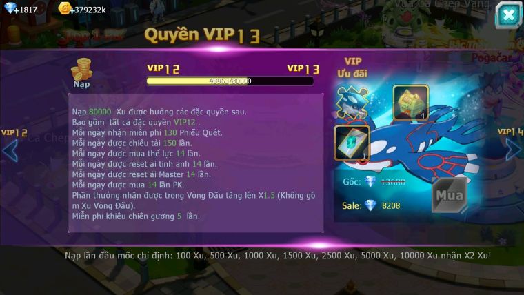Mã : #TTS6076 - S1799 - Top5 - V12 - Diancie bá chủ xerm bc tapu fini bc nhiều pet ht