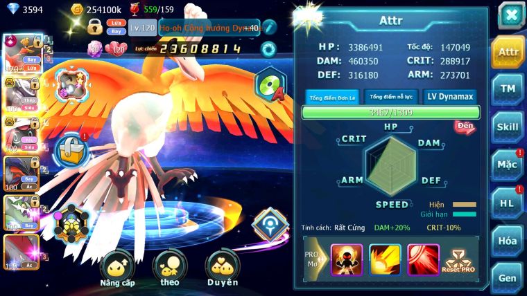 Mã : #TTS6097 - S1530 - Ho-oh Cộng hưởng dynamax Build khủng full sét ho-oh sen đỏ Mew giáp bc Tapu lele bc