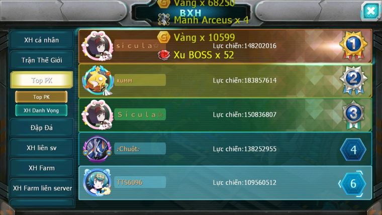 Mã : #TTS6096 - S176 - Top6PK - Rayquaza bá chủ Ho-oh cộng hưởng dynaamx Unvoa kuyrem wb bc mew giáp bc cặp lati bc quá ngon