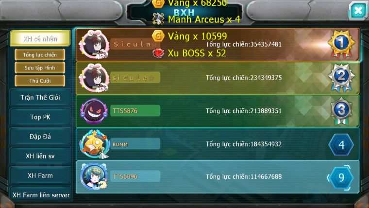 Mã : #TTS6096 - S176 - Top6PK - Rayquaza bá chủ Ho-oh cộng hưởng dynaamx Unvoa kuyrem wb bc mew giáp bc cặp lati bc quá ngon