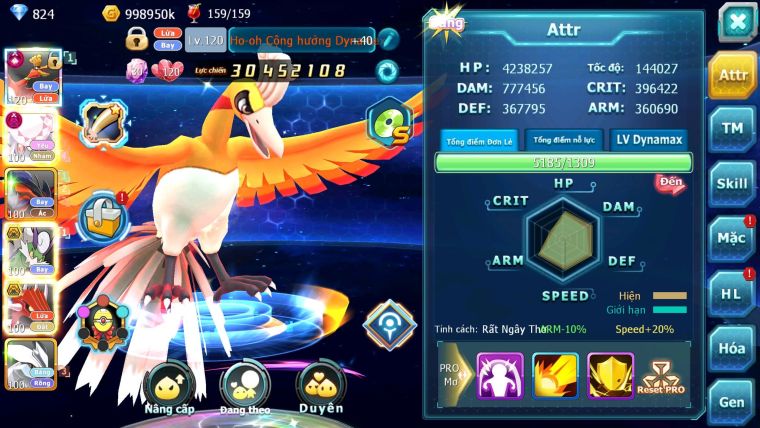 Mã : #TTS6111 - S1194 - Top31 - Ho-oh cộng hưởng dyanamx Diancie dynaamx Yvetal thần gió bc qvld bc nhiều pet ht