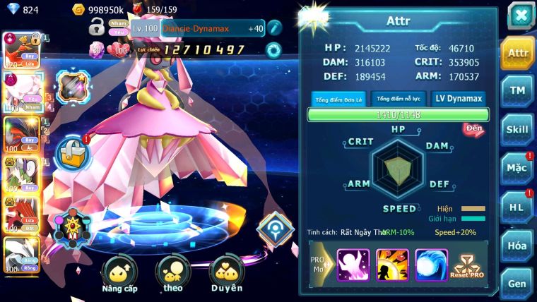 Mã : #TTS6111 - S1194 - Top31 - Ho-oh cộng hưởng dyanamx Diancie dynaamx Yvetal thần gió bc qvld bc nhiều pet ht