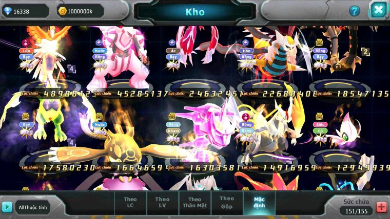 Mã : #TTS6106 - S38 - Top8 - Ho-oh Cộng Hưởng dyanamx Palkia & Yvetal & Giratina cộng hưởng Nhiều pet bá chủ
