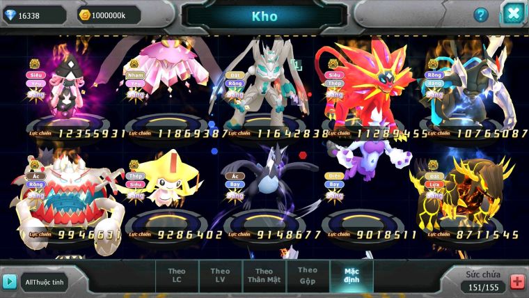 Mã : #TTS6106 - S38 - Top8 - Ho-oh Cộng Hưởng dyanamx Palkia & Yvetal & Giratina cộng hưởng Nhiều pet bá chủ