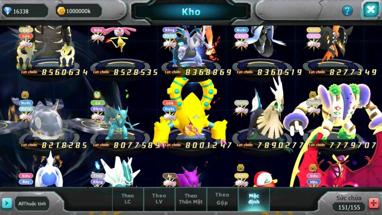 Mã : #TTS6106 - S38 - Top8 - Ho-oh Cộng Hưởng dyanamx Palkia & Yvetal & Giratina cộng hưởng Nhiều pet bá chủ