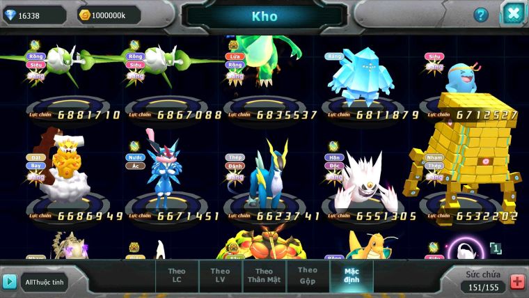 Mã : #TTS6106 - S38 - Top8 - Ho-oh Cộng Hưởng dyanamx Palkia & Yvetal & Giratina cộng hưởng Nhiều pet bá chủ