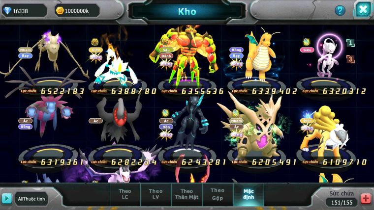 Mã : #TTS6106 - S38 - Top8 - Ho-oh Cộng Hưởng dyanamx Palkia & Yvetal & Giratina cộng hưởng Nhiều pet bá chủ