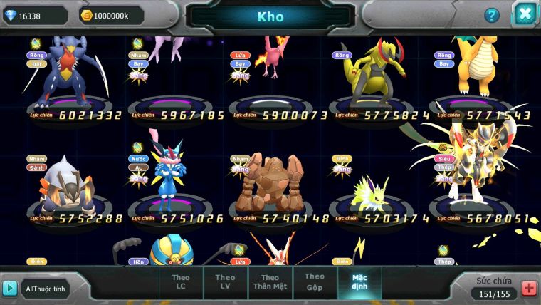 Mã : #TTS6106 - S38 - Top8 - Ho-oh Cộng Hưởng dyanamx Palkia & Yvetal & Giratina cộng hưởng Nhiều pet bá chủ
