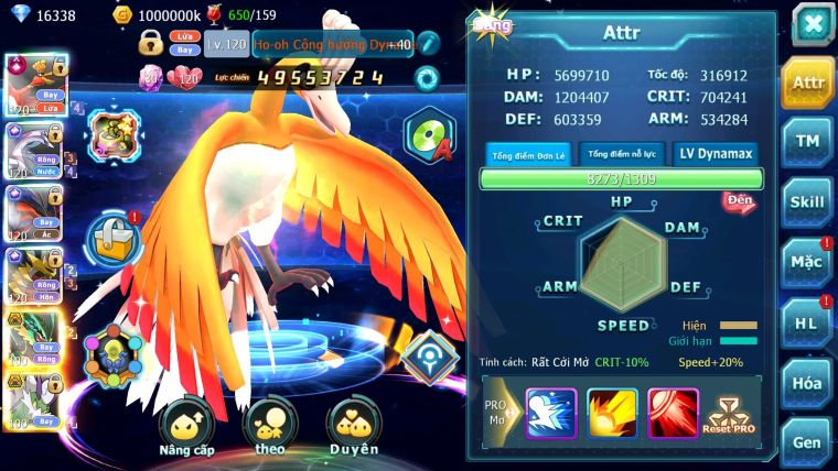 Mã : #TTS6106 - S38 - Top8 - Ho-oh Cộng Hưởng dyanamx Palkia & Yvetal & Giratina cộng hưởng Nhiều pet bá chủ