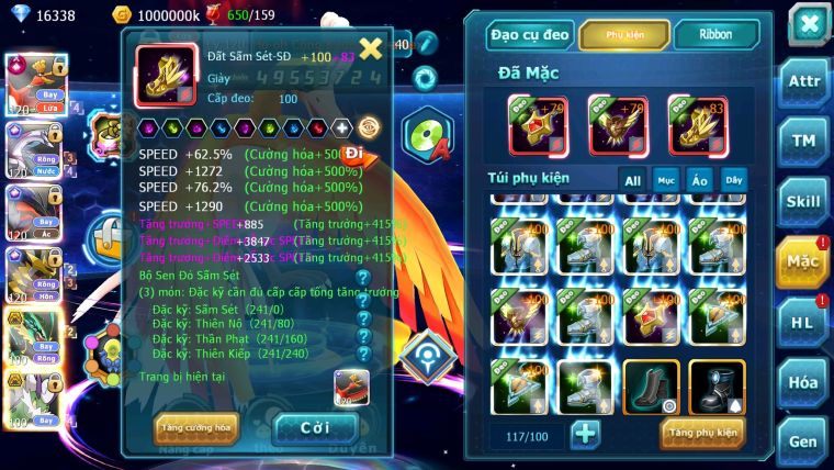 Mã : #TTS6106 - S38 - Top8 - Ho-oh Cộng Hưởng dyanamx Palkia & Yvetal & Giratina cộng hưởng Nhiều pet bá chủ