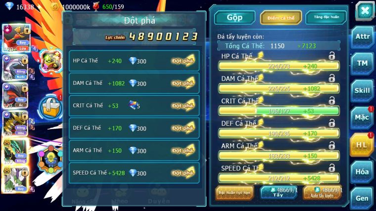 Mã : #TTS6106 - S38 - Top8 - Ho-oh Cộng Hưởng dyanamx Palkia & Yvetal & Giratina cộng hưởng Nhiều pet bá chủ