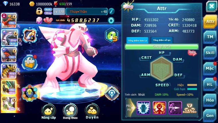 Mã : #TTS6106 - S38 - Top8 - Ho-oh Cộng Hưởng dyanamx Palkia & Yvetal & Giratina cộng hưởng Nhiều pet bá chủ