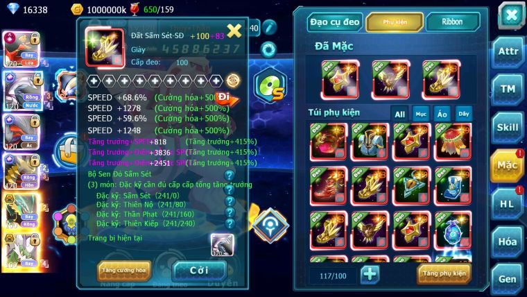 Mã : #TTS6106 - S38 - Top8 - Ho-oh Cộng Hưởng dyanamx Palkia & Yvetal & Giratina cộng hưởng Nhiều pet bá chủ