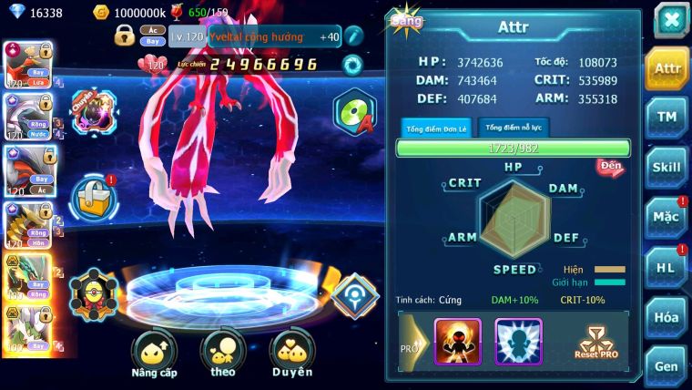 Mã : #TTS6106 - S38 - Top8 - Ho-oh Cộng Hưởng dyanamx Palkia & Yvetal & Giratina cộng hưởng Nhiều pet bá chủ