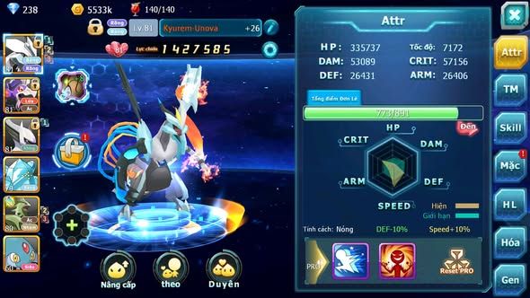 Mã : #TTS6116 - S1406 - V7 - Kyurem Unvoa Drak ho-oh Sáng thế nhiều pet ht