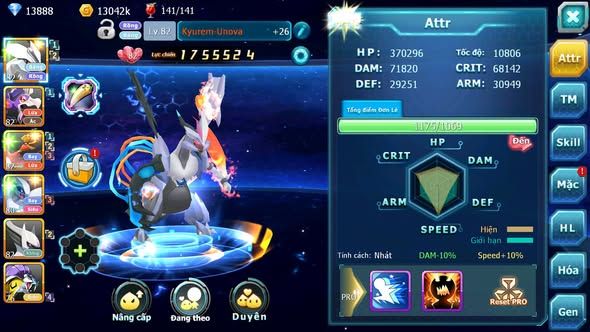 Mã : #TTS6155 - S1839 - V10 - 13K KC - Kyurem Unvoa Drak ho-oh Ho-oh Lugia sáng thế nhiều pet ht