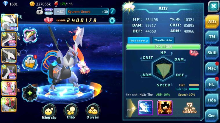 Mã : #TTS6153 - S1823 - V5 - Kyurem Unvoa cặp lati sáng thế nhiều pet ht