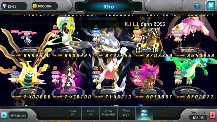 Mã : #TTS6163 - S359 - Top13 - V12 - Ho-oh Cộng Hưởng Dynamax Palkia cộng hưởng Rayquaza bc thần gió bc yvetal bc nhiều pet bá chủ