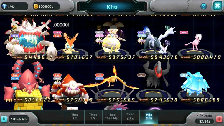 Mã : #TTS6163 - S359 - Top13 - V12 - Ho-oh Cộng Hưởng Dynamax Palkia cộng hưởng Rayquaza bc thần gió bc yvetal bc nhiều pet bá chủ