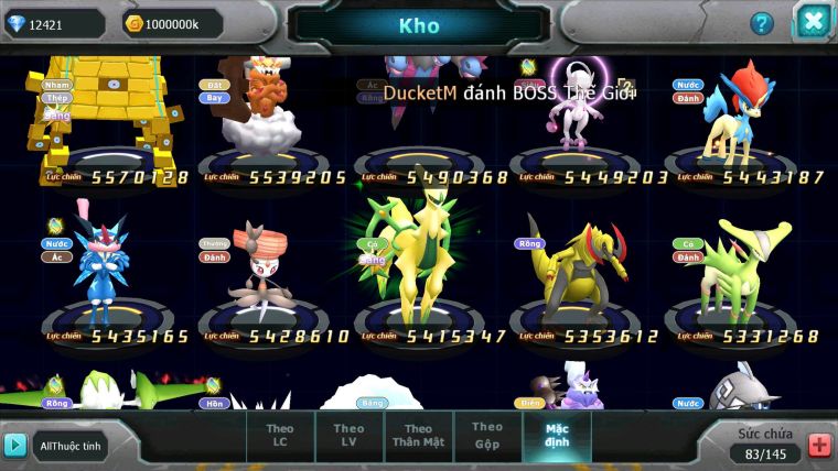 Mã : #TTS6163 - S359 - Top13 - V12 - Ho-oh Cộng Hưởng Dynamax Palkia cộng hưởng Rayquaza bc thần gió bc yvetal bc nhiều pet bá chủ