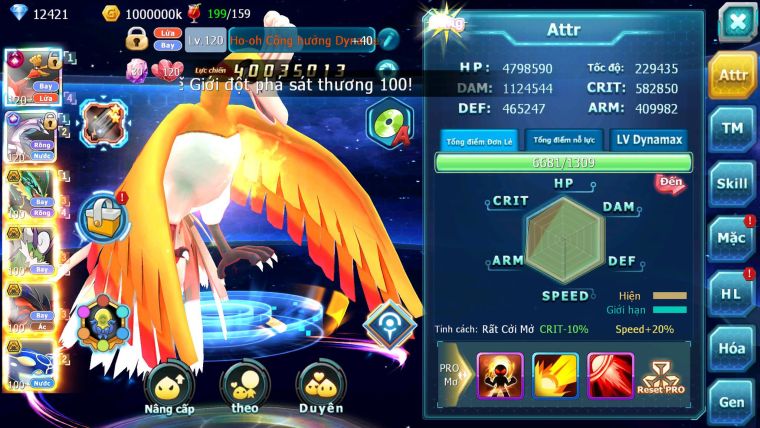 Mã : #TTS6163 - S359 - Top13 - V12 - Ho-oh Cộng Hưởng Dynamax Palkia cộng hưởng Rayquaza bc thần gió bc yvetal bc nhiều pet bá chủ