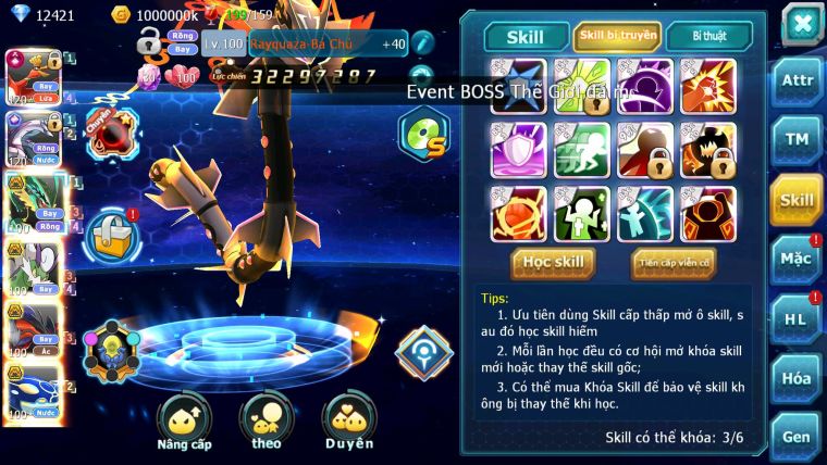 Mã : #TTS6163 - S359 - Top13 - V12 - Ho-oh Cộng Hưởng Dynamax Palkia cộng hưởng Rayquaza bc thần gió bc yvetal bc nhiều pet bá chủ