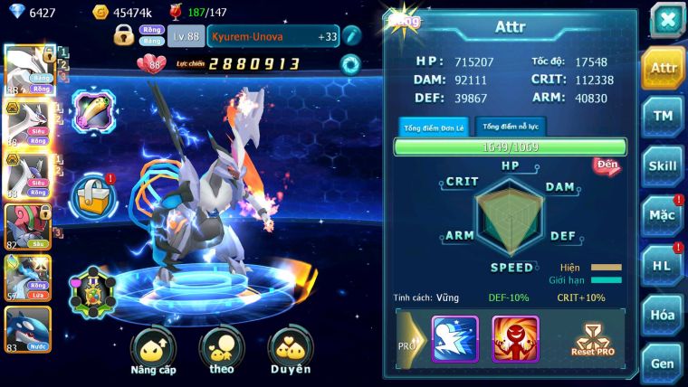 Mã : #TTS6171 - S1855 - Top8PK - V8 - Kyurem Unvoa Cặp lati bá chủ đua top cực ngon