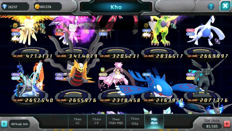 Mã : #TTS6230 - S1079 - 16K KC - Ho-oh bá chủ Drak ho-oh Yvetal thần gió bc nhiều pet ht
