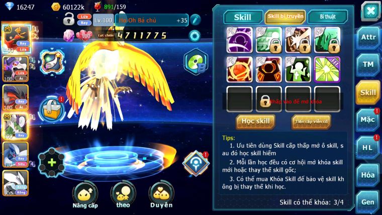 Mã : #TTS6230 - S1079 - 16K KC - Ho-oh bá chủ Drak ho-oh Yvetal thần gió bc nhiều pet ht