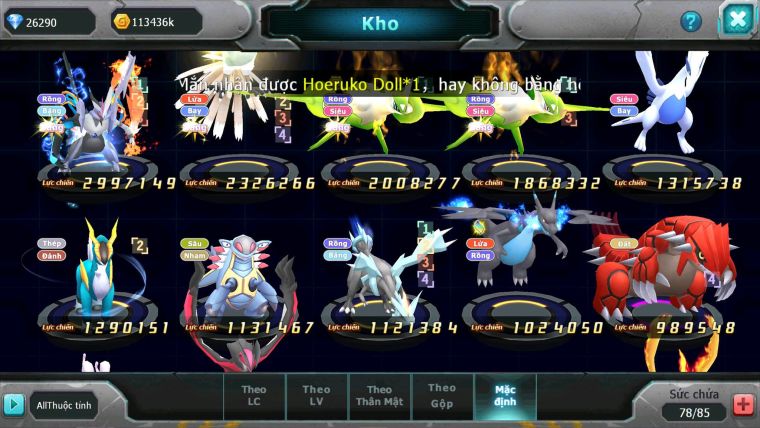 Mã : #TTS6234 - S1845 - V7 - 27K KC - Kyurem Unvoa cặp lati bc ho-oh lugia nhiều pet ht