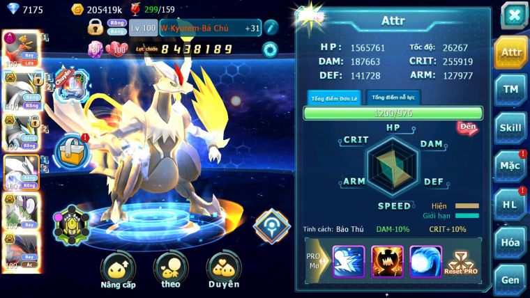 Mã : #TTS6240 - S90 - Top42 - V9 - Ho-oh dynamax WB Bá Chủ Kyurem Unvoa Thần gió bc cặp cá bc nhiều pet bc