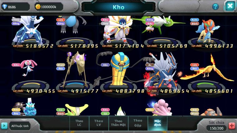 Mã : #TTS6296 - S1253 - Top5- V14 - Ho-oh Cộng Hưởng Dynamax LC Khủng Yvetal & Palkia cộng hưởng Kyurem Unvoa Bá Chủ ( Nạp 10tr ) - WB Dynamax