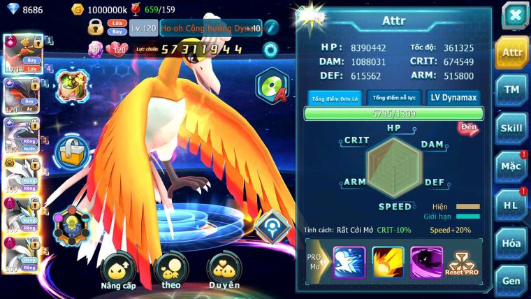 Mã : #TTS6296 - S1253 - Top5- V14 - Ho-oh Cộng Hưởng Dynamax LC Khủng Yvetal & Palkia cộng hưởng Kyurem Unvoa Bá Chủ ( Nạp 10tr ) - WB Dynamax