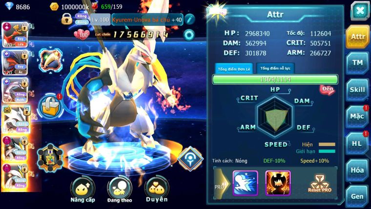 Mã : #TTS6296 - S1253 - Top5- V14 - Ho-oh Cộng Hưởng Dynamax LC Khủng Yvetal & Palkia cộng hưởng Kyurem Unvoa Bá Chủ ( Nạp 10tr ) - WB Dynamax