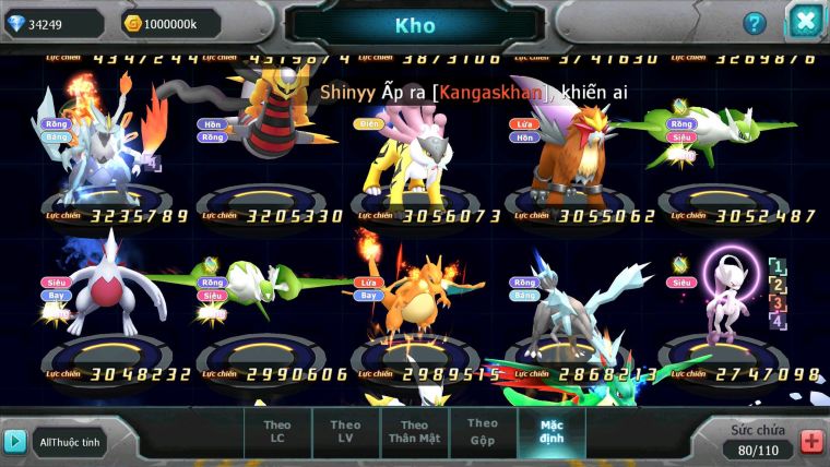 Mã : #TTS6314 - S1165 - V4 - 34K KC - Ho-oh bc Qvld bc yvetal bc thần gió bc Kyurem Unvoa Nhiều pet HT