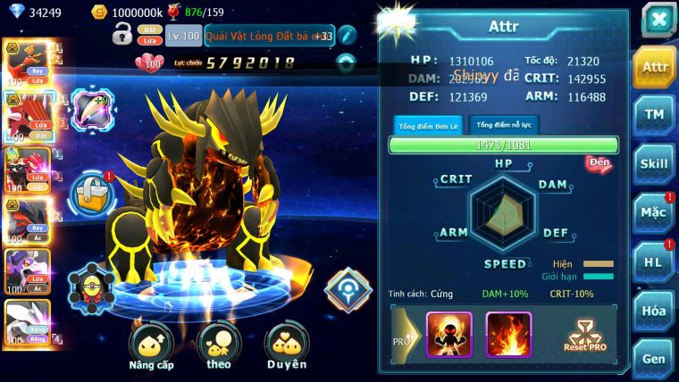 Mã : #TTS6314 - S1165 - V4 - 34K KC - Ho-oh bc Qvld bc yvetal bc thần gió bc Kyurem Unvoa Nhiều pet HT