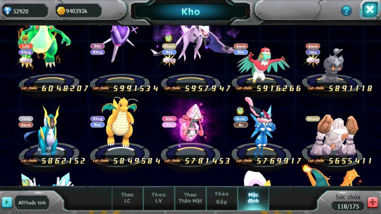 Mã : #TTS6501 - S1046 - V15 - BXH : 1 All Palkia CH - Diancie & Ho-oh CHD Yvetal Kyogre WB BC Đua Cực Ngon