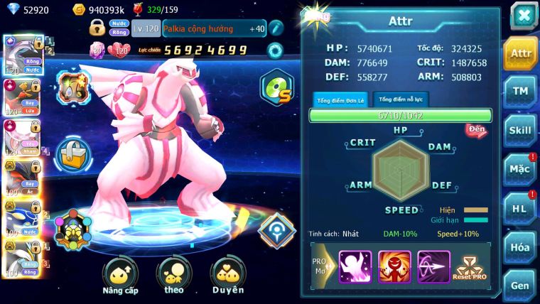Mã : #TTS6501 - S1046 - V15 - BXH : 1 All Palkia CH - Diancie & Ho-oh CHD Yvetal Kyogre WB BC Đua Cực Ngon