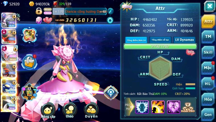 Mã : #TTS6501 - S1046 - V15 - BXH : 1 All Palkia CH - Diancie & Ho-oh CHD Yvetal Kyogre WB BC Đua Cực Ngon