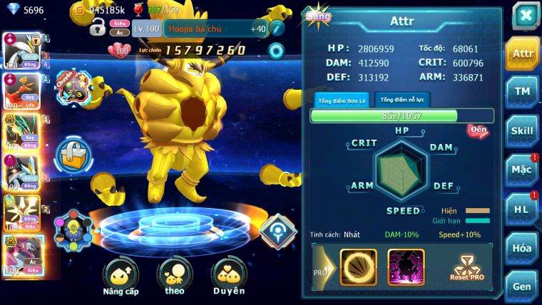 Mã : #TTS6514 - S454 - BXH: 4 - V15 - White & Ho-oh CHD Ray Bc Meganec Hoopa Bá Chủ Nhiều Pet Bá Chủ