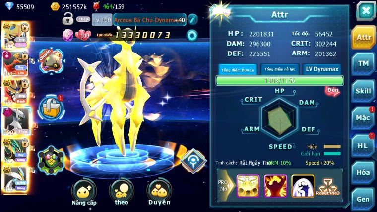 Mã : #TTS6513 - S1350 - V15 - BXH : 20 - PK Cực Khỏe - 300M Arc CH 55K Kc Kiếm & Khiên Bc Ho-oh CHD Arc Thép Dynamax Rayquaza Bc