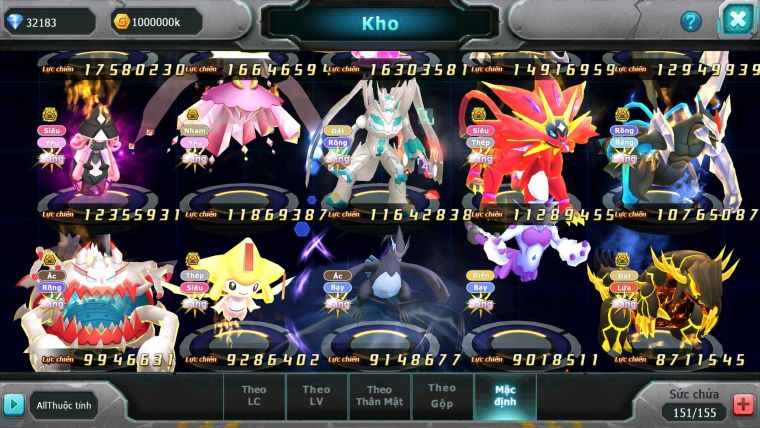 Mã : #TTS6515 - S38 - V9 - BXH :8 - Ho-oh CHD Palkia & Yvetal & Giratina CH Ray Thần Gio Rắn Băng Nhiều Pet HT BC