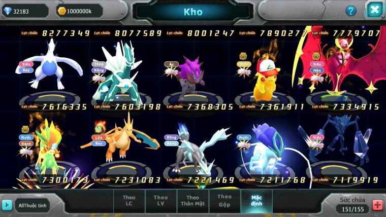 Mã : #TTS6515 - S38 - V9 - BXH :8 - Ho-oh CHD Palkia & Yvetal & Giratina CH Ray Thần Gio Rắn Băng Nhiều Pet HT BC